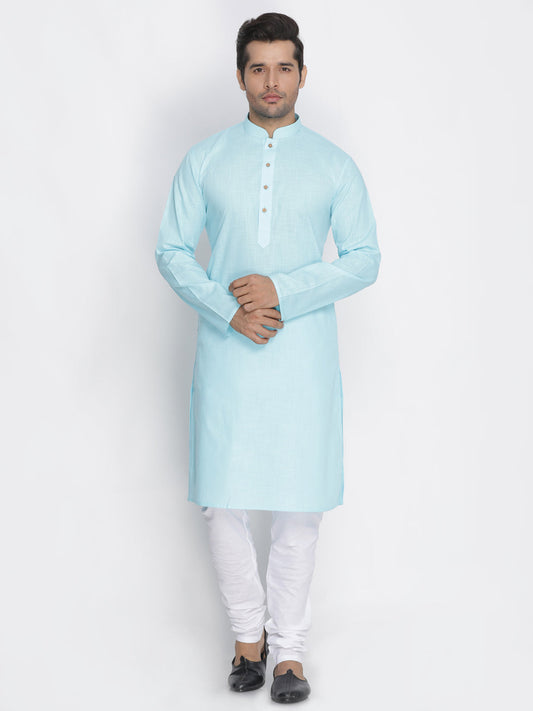 Vastramay Men's Light Blue Cotton Kurta and Pyjama Set