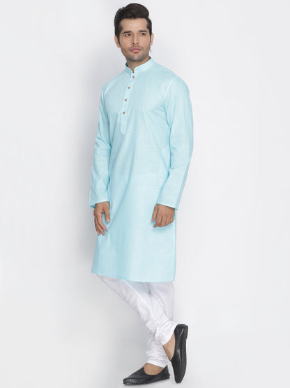 Vastramay Aqua Blue Cotton Baap Beta Kurta Pyjama Set