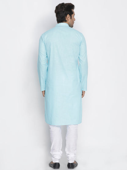 Vastramay Aqua Blue Cotton Baap Beta Kurta Pyjama Set