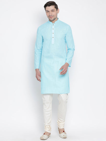 Vastramay Men's Light Blue Cotton Kurta and Pyjama Set