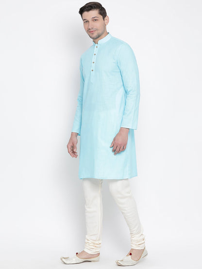 Vastramay Men's Light Blue Cotton Kurta and Pyjama Set