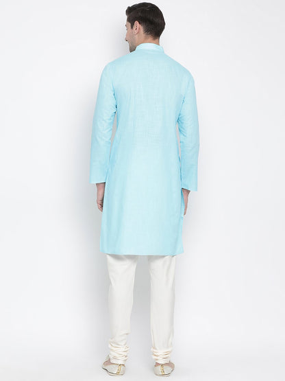 Vastramay Men's Light Blue Cotton Kurta and Pyjama Set