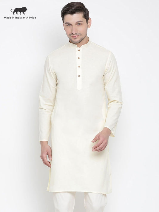 Vastramay Men's Beige Cotton Kurta