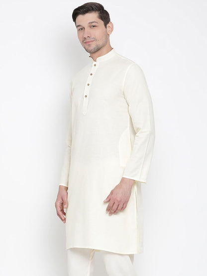 Vastramay Men's Beige Cotton Kurta