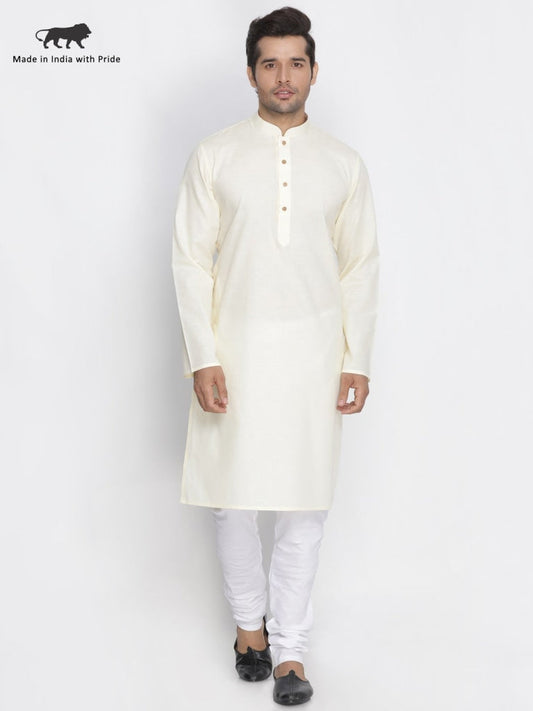 Vastramay Men's Beige Cotton Kurta and Pyjama Set