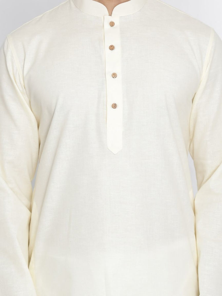 Vastramay Men's Beige Cotton Kurta and Pyjama Set