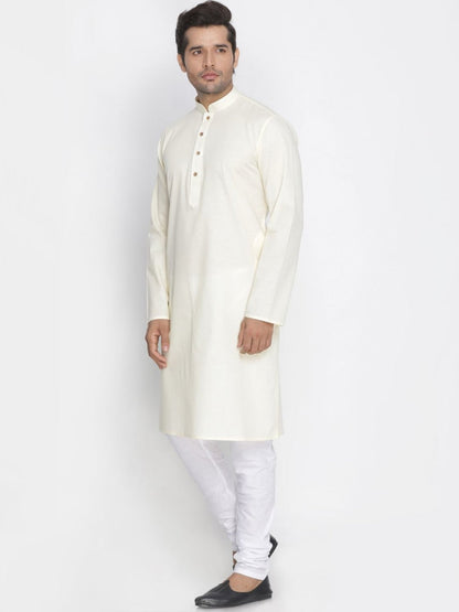 Vastramay Men's Beige Cotton Kurta and Pyjama Set