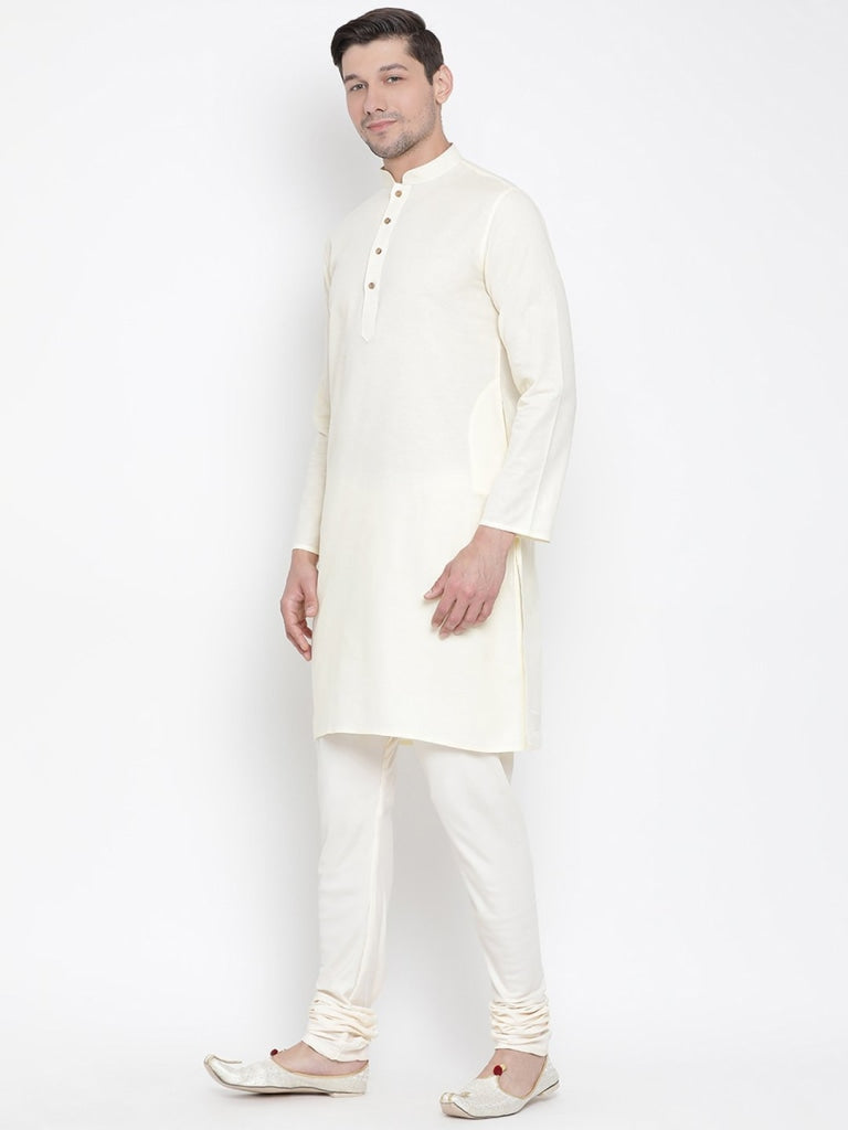 Vastramay Men's Beige Cotton Kurta and Pyjama Set