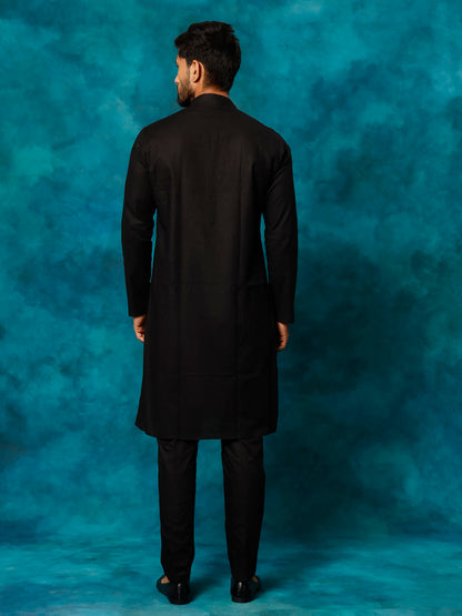 VASTRAMAY Men's Black Cotton Blend Kurta Pyjama Set