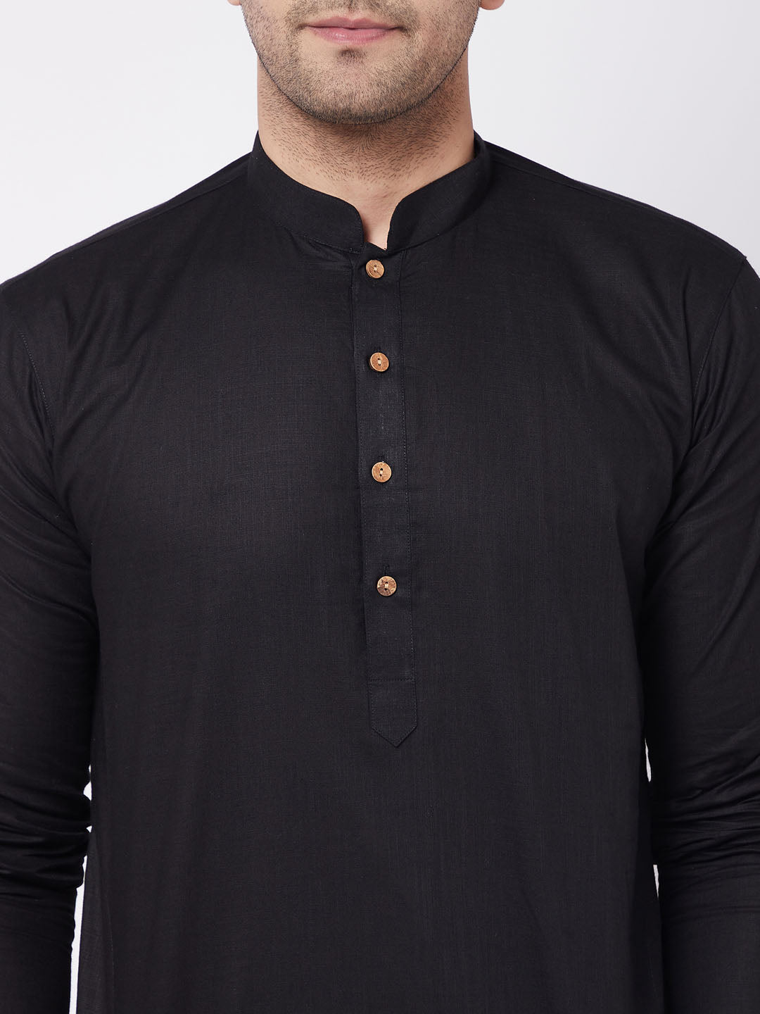 Vastramay mens black solid cotton blend kurta white color solid cotton pant set