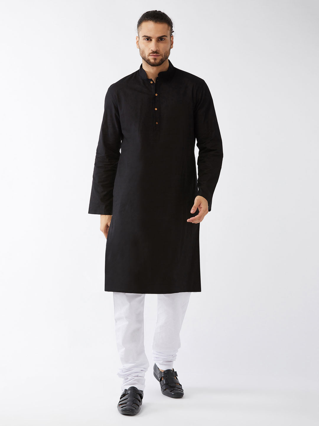 Vastramay Men's Black Cotton Kurta and Pyjama Set