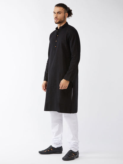 Vastramay Men's Black Cotton Kurta and Pyjama Set