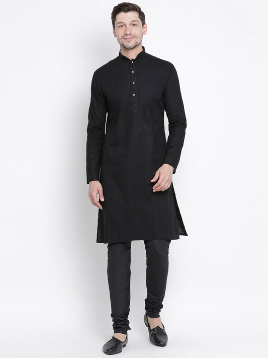 Vastramay Men's Black Cotton Kurta and Pyjama Set