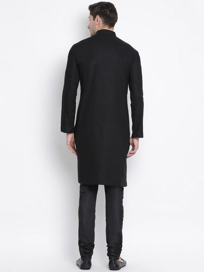 Vastramay Men's Black Cotton Kurta and Pyjama Set