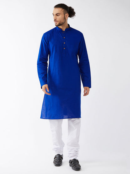 Vastramay Men's Blue Cotton Linen Blend Kurta and Pyjama Set