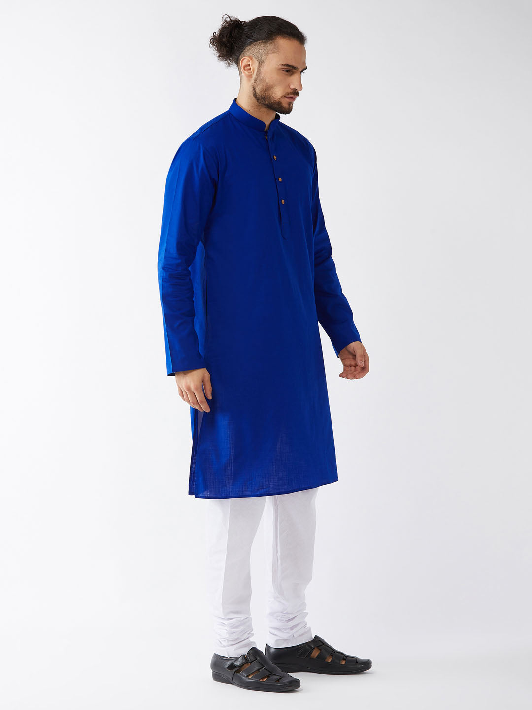 Vastramay Men's Blue Cotton Linen Blend Kurta and Pyjama Set