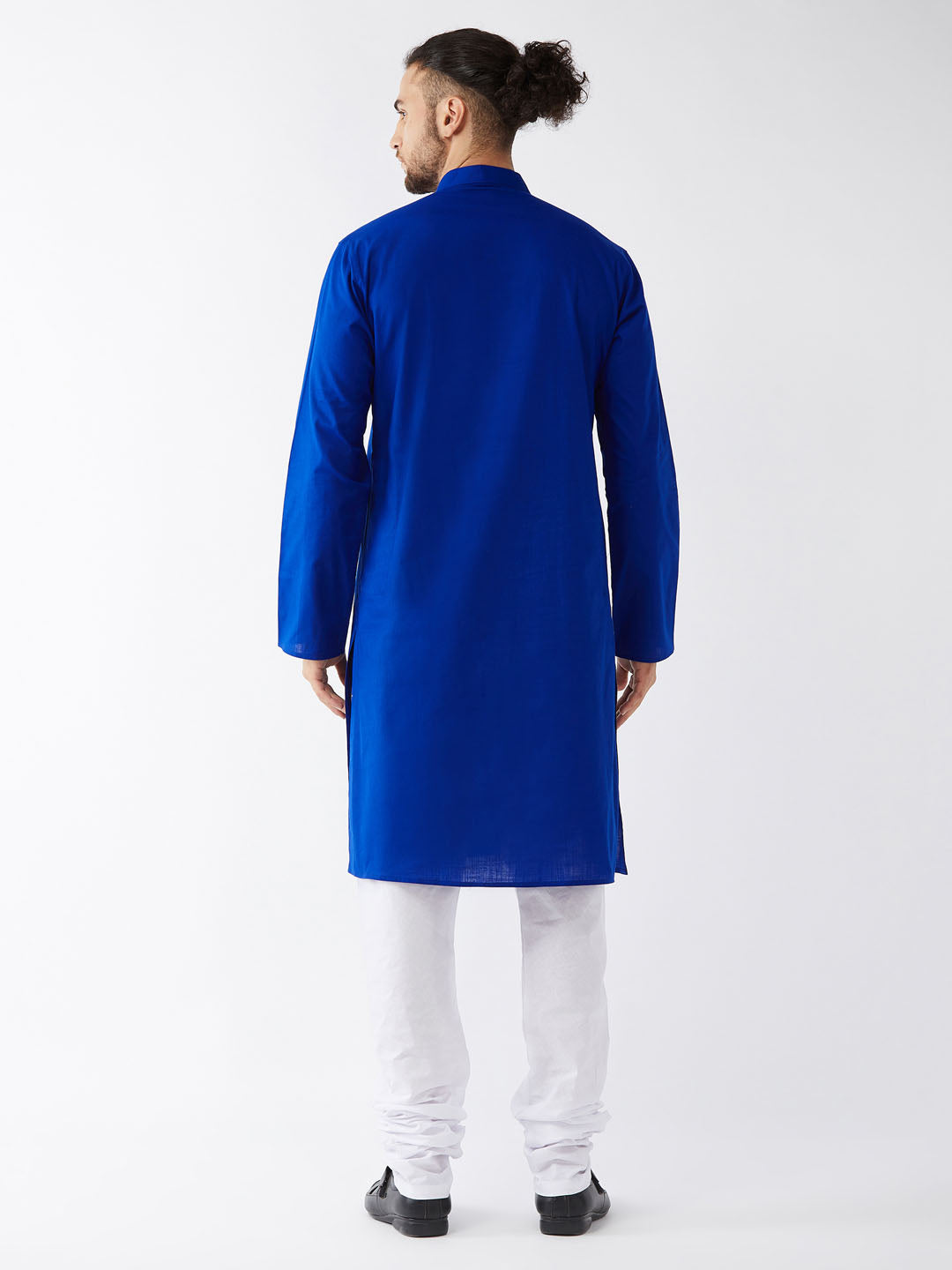 Vastramay Men's Blue Cotton Linen Blend Kurta and Pyjama Set