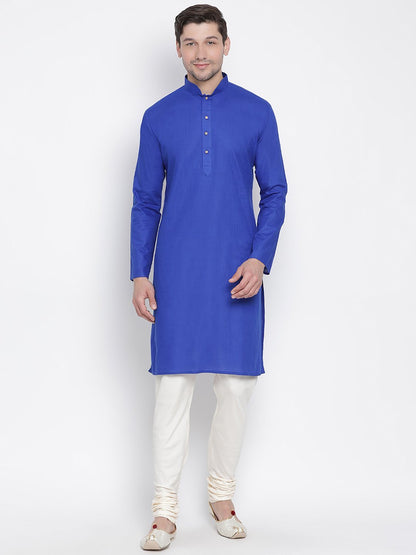 Vastramay Men's Blue Cotton Kurta and Pyjama Set