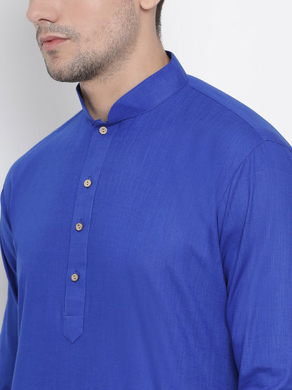 Vastramay Men's Blue Cotton Kurta and Pyjama Set