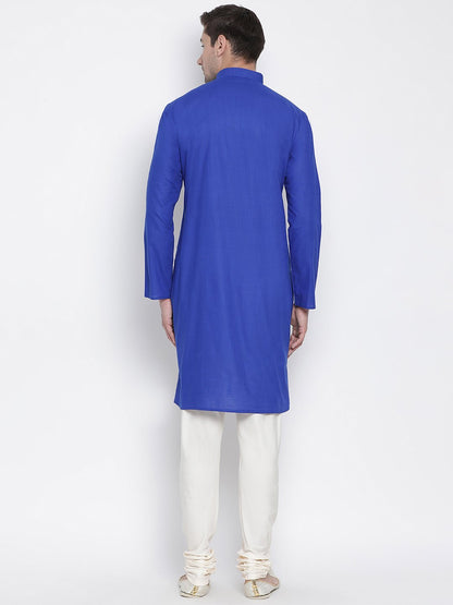 Vastramay Men's Blue Cotton Kurta and Pyjama Set