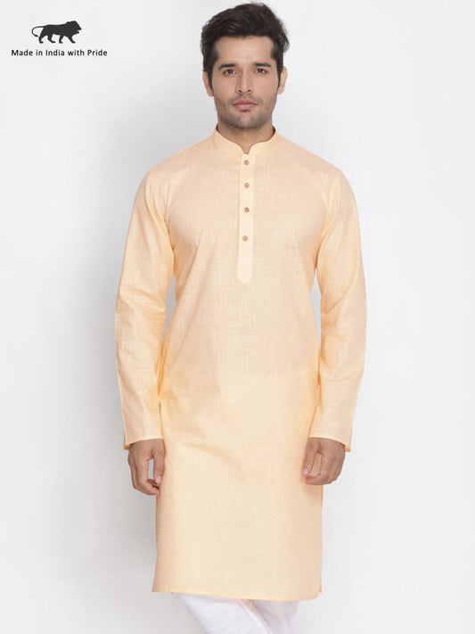 Vastramay Men's Beige Cotton Kurta