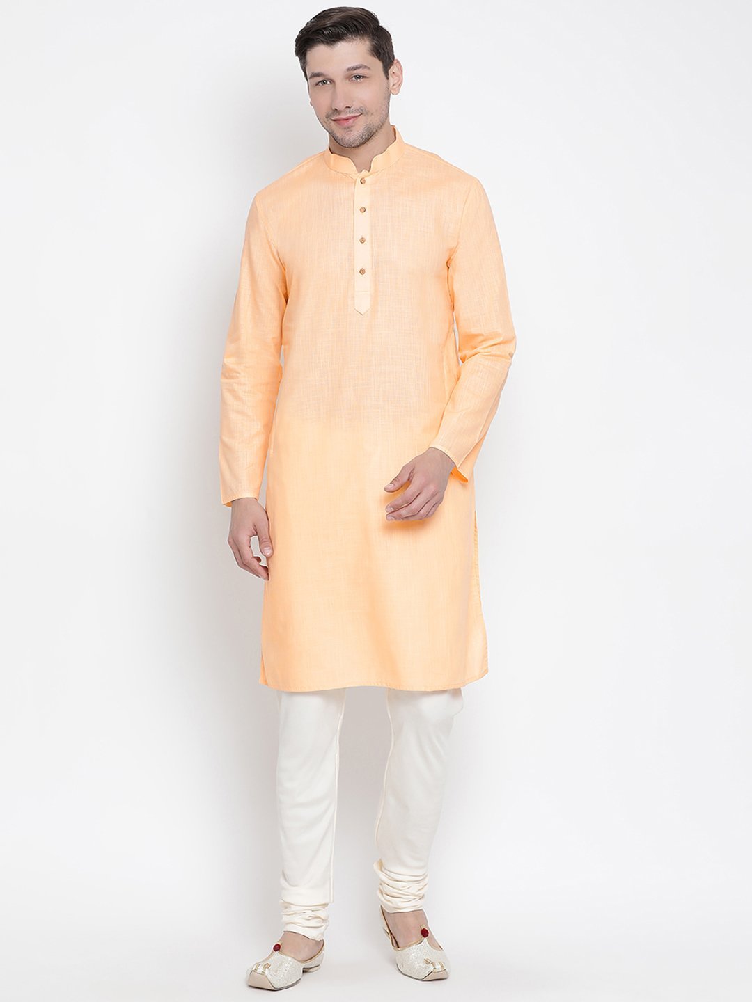 Vastramay Men's Beige Cotton Kurta and Pyjama Set