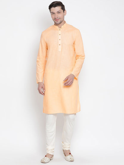 Vastramay Men's Beige Cotton Kurta and Pyjama Set