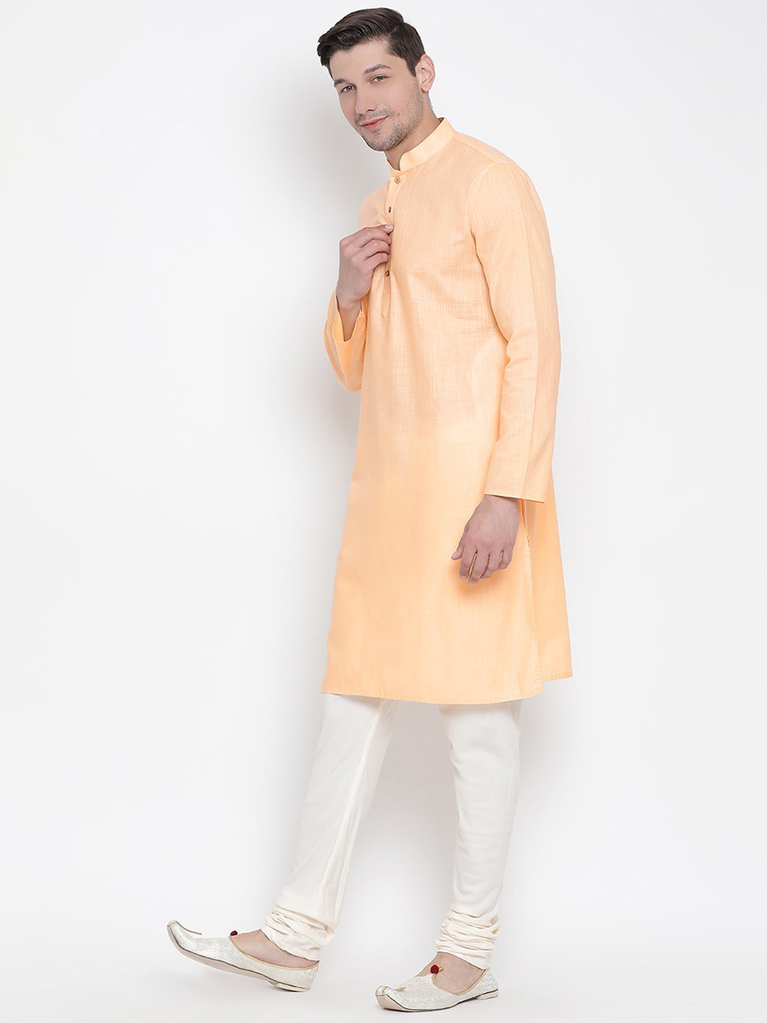 Vastramay Men's Beige Cotton Kurta and Pyjama Set