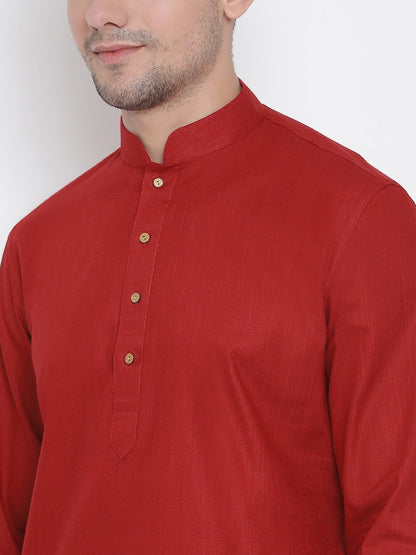 Vastramay Men's Maroon Cotton Kurta