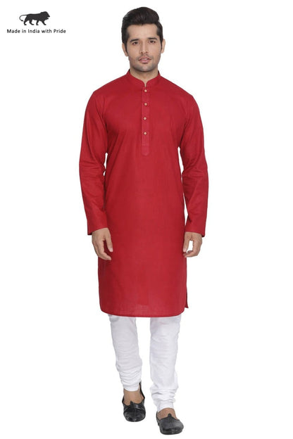 Vastramay Men's Maroon Cotton Kurta and Pyjama Set