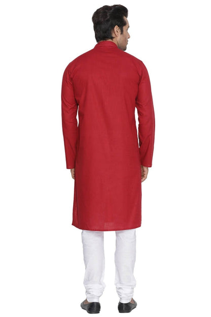 Vastramay Men's Maroon Cotton Kurta and Pyjama Set