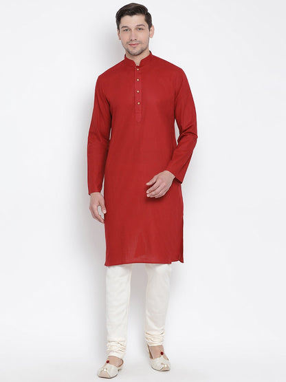 Vastramay Men's Maroon Cotton Kurta and Pyjama Set