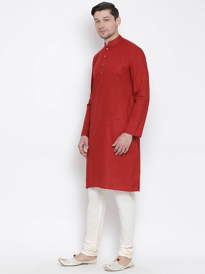 Vastramay Men's Maroon Cotton Kurta and Pyjama Set