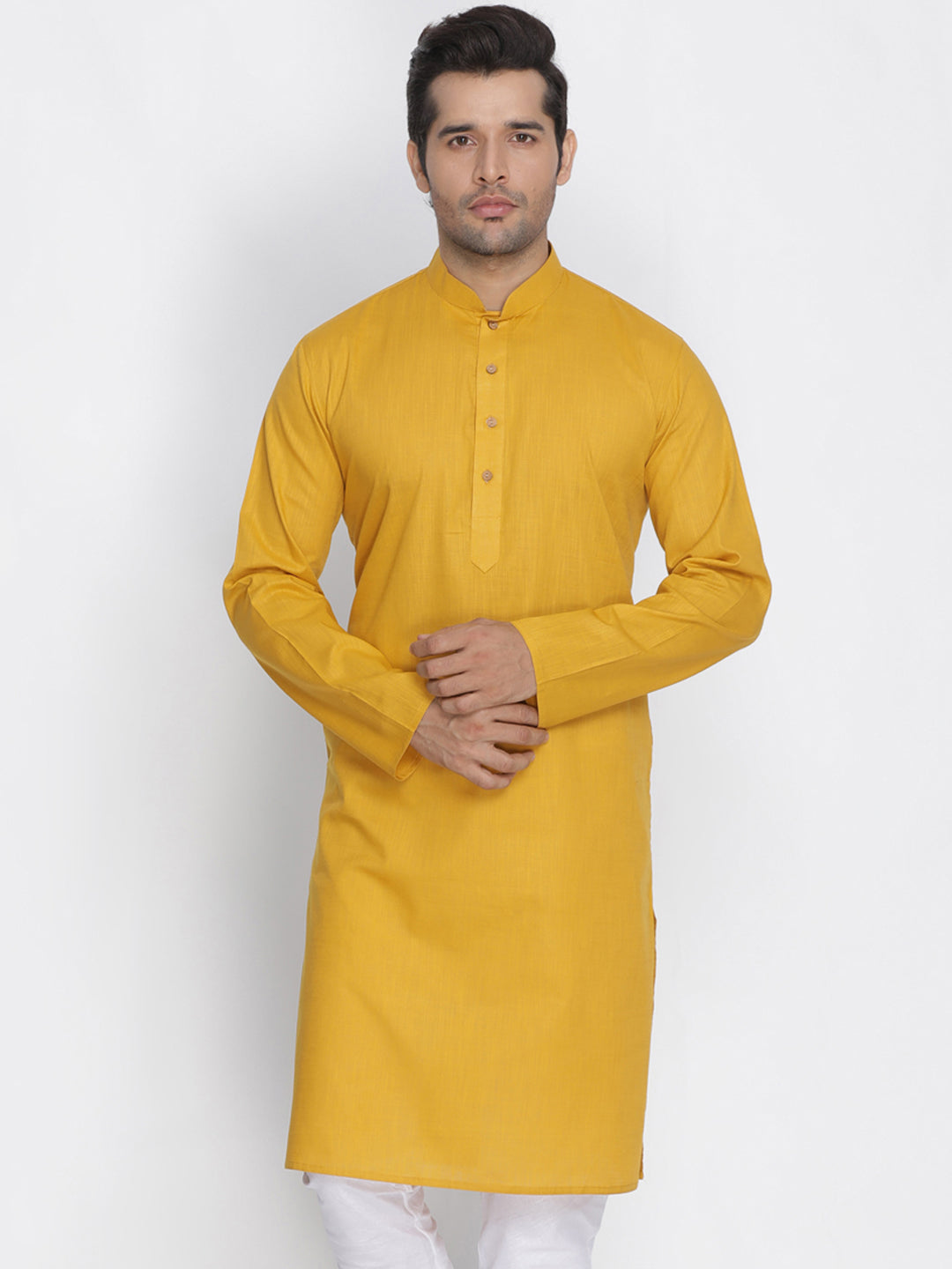 Vastramay Men's Yellow Cotton Kurta