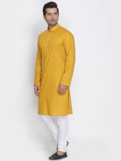 Vastramay Men's Yellow Cotton Kurta and Pyjama Set