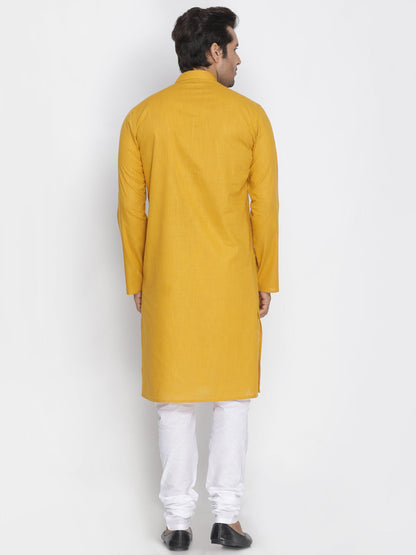 Vastramay Men's Yellow Cotton Kurta and Pyjama Set