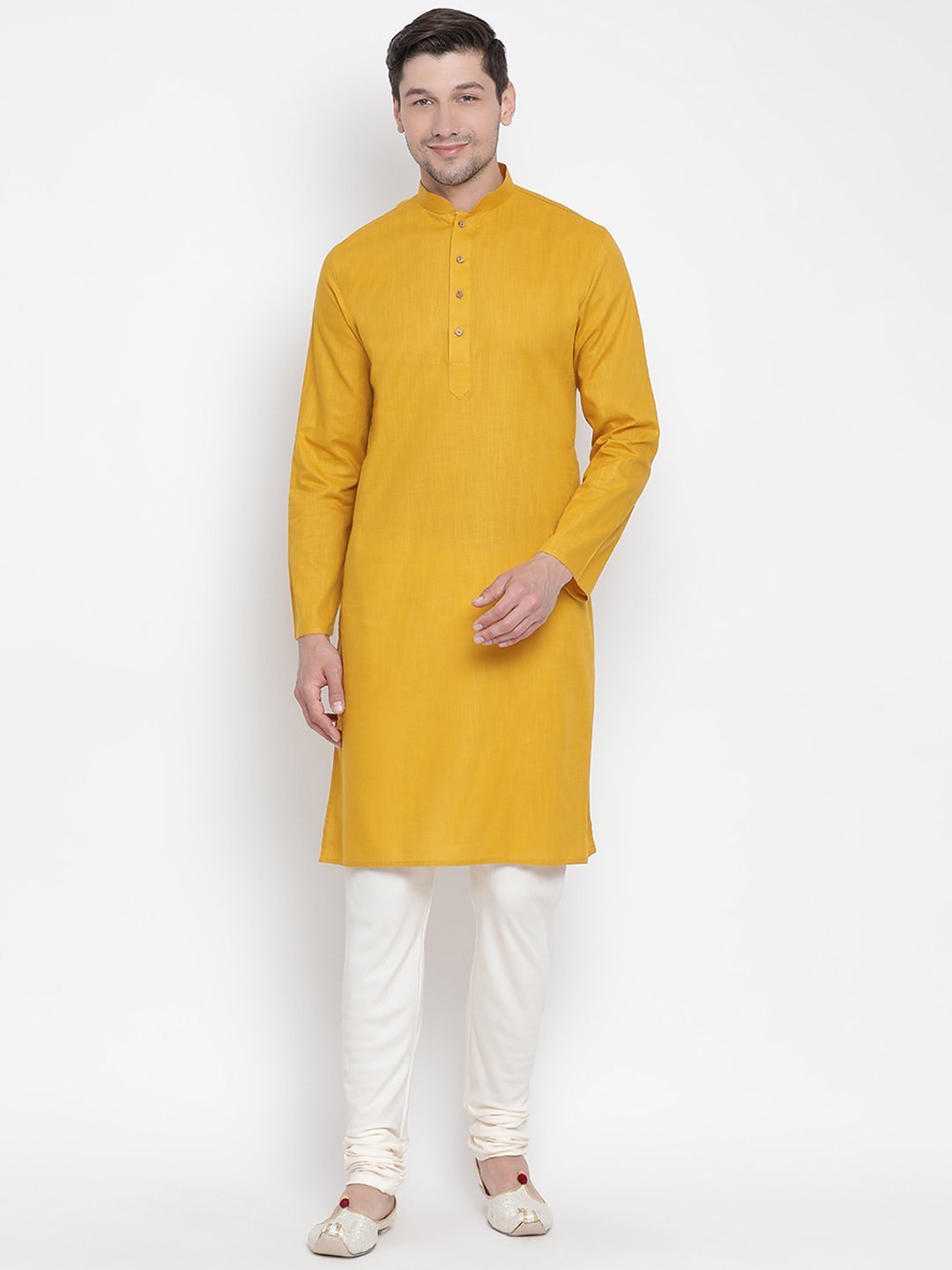 Vastramay Men's Yellow Cotton Kurta and Pyjama Set