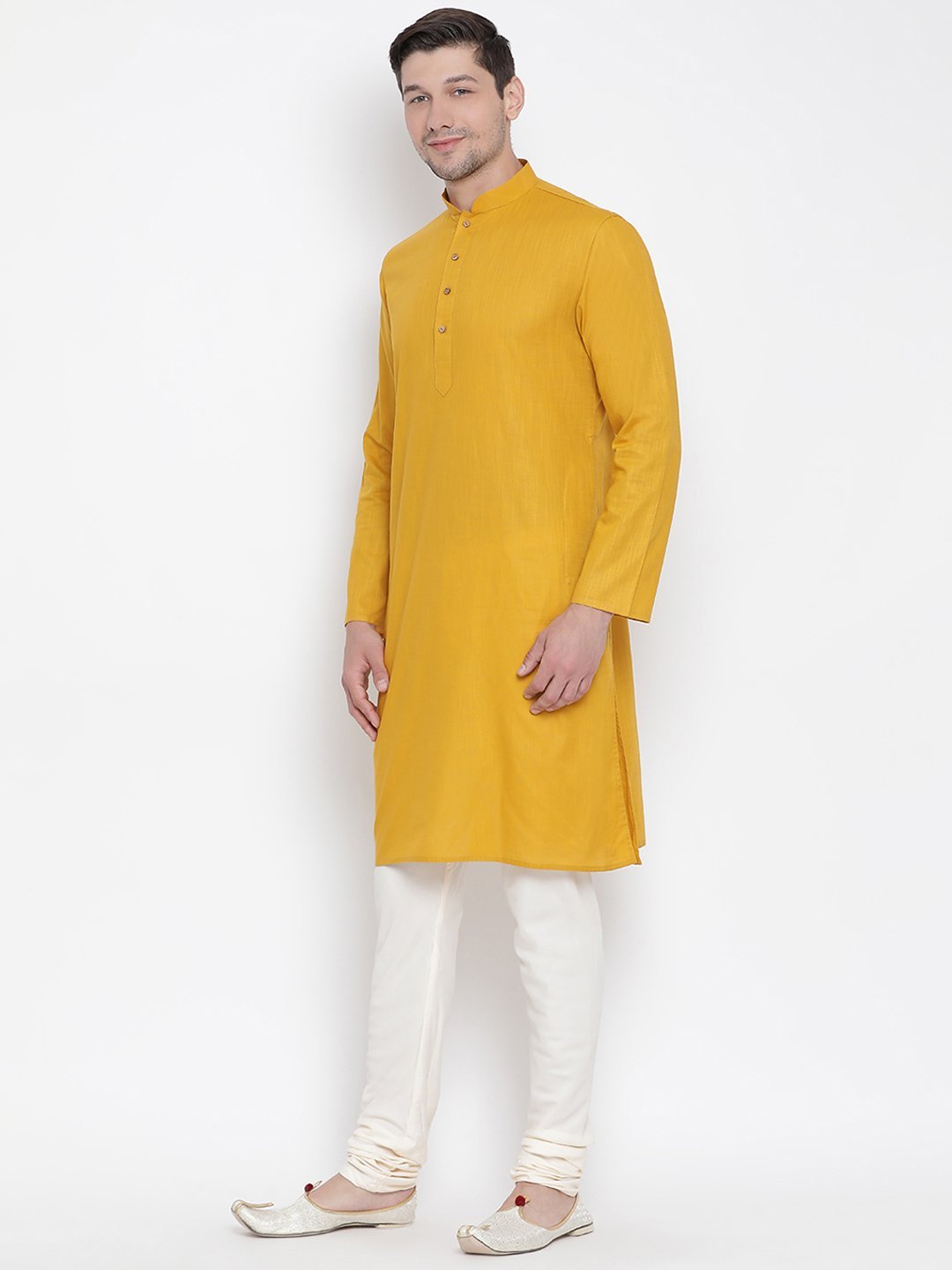 Vastramay Men's Yellow Cotton Kurta and Pyjama Set