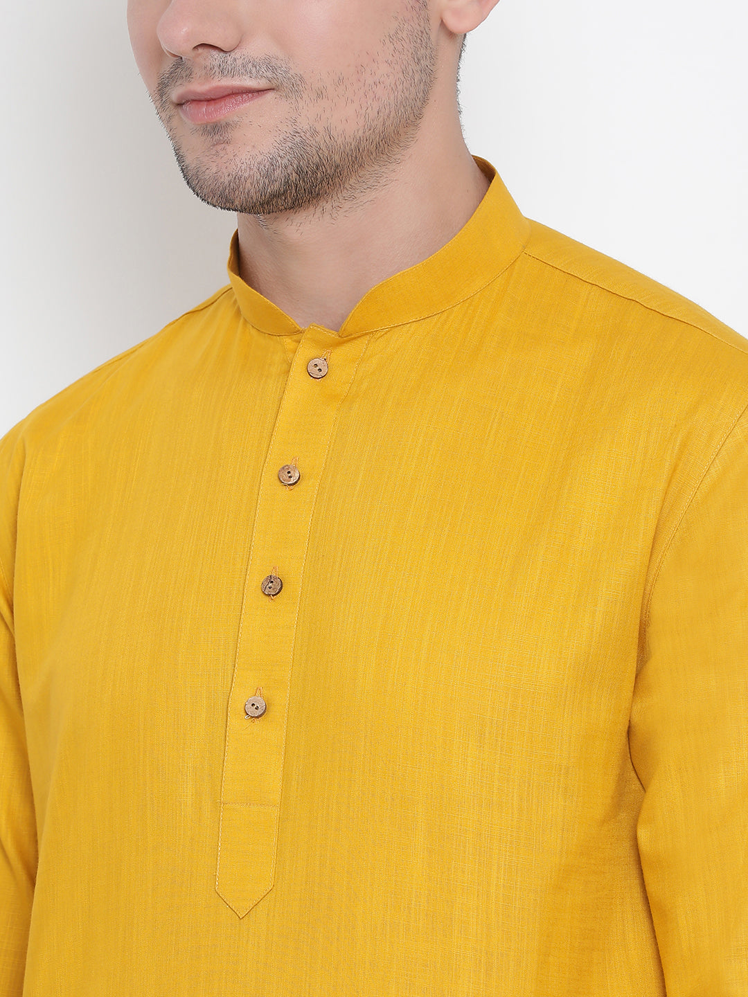 Vastramay Men's Yellow Cotton Kurta and Pyjama Set