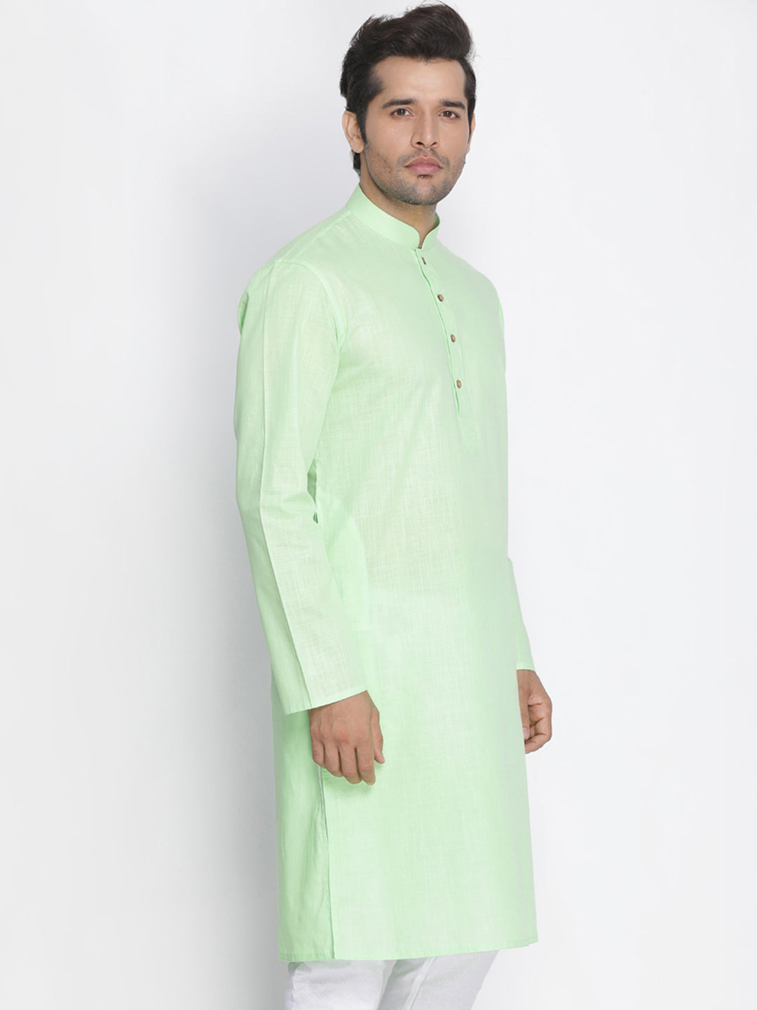 Vastramay Men's Mint Green Cotton Kurta