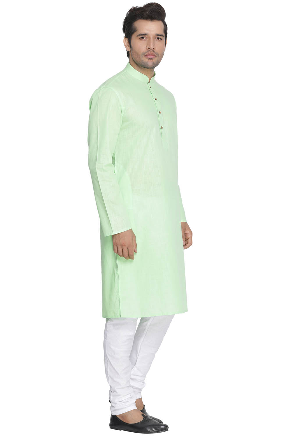 Vastramay Men's Green Cotton Kurta and Churidar Set