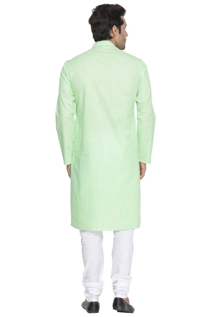 Vastramay Men's Green Cotton Kurta and Churidar Set