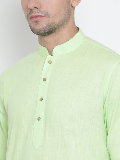 Vastramay Men's Light Green Cotton Kurta and Churidar Set