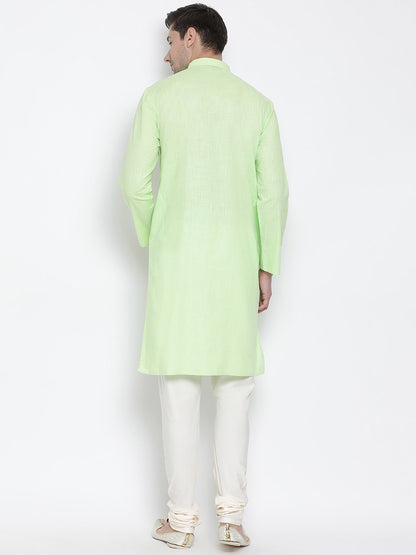 Vastramay Men's Light Green Cotton Kurta and Churidar Set