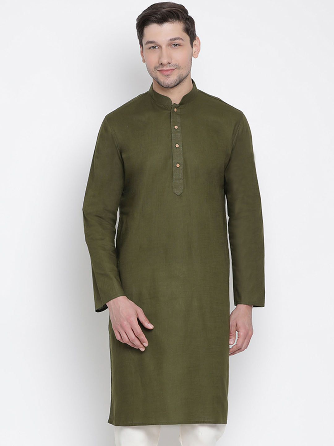 Vastramay Men's Mehndi Green Cotton Kurta