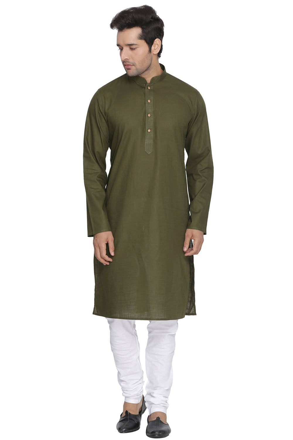 Vastramay Men's Green Cotton Kurta and Pyjama Set