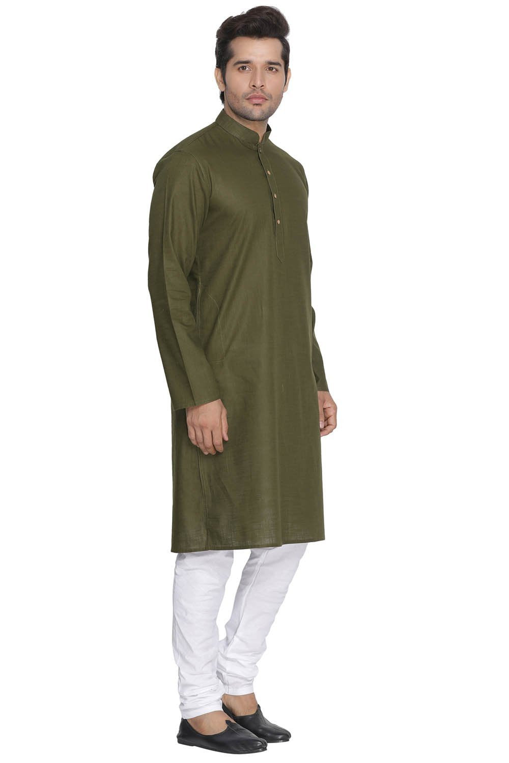 Vastramay Men's Green Cotton Kurta and Pyjama Set