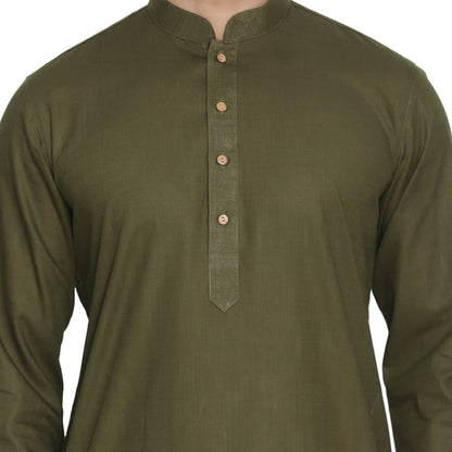 Vastramay Men's Green Cotton Kurta and Pyjama Set