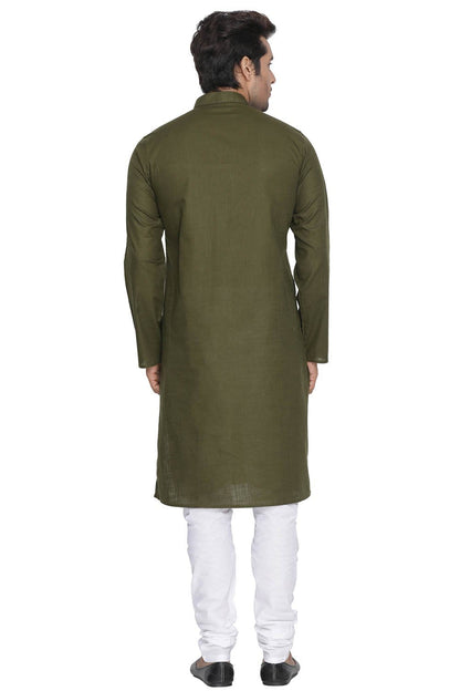 Vastramay Men's Green Cotton Kurta and Pyjama Set