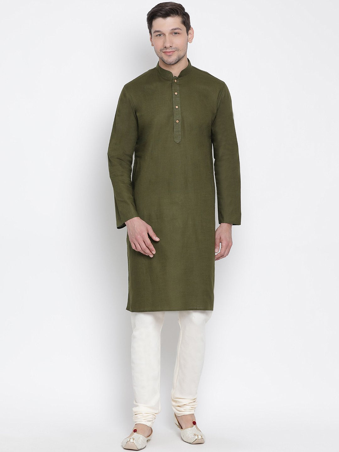 Vastramay Men's Green Cotton Kurta and Pyjama Set